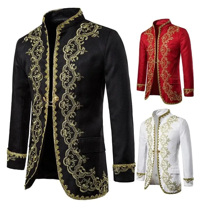 Earrings Divine Inspiration Styles KINGSTON SUITS Mens Fashion Red Gold Embroidery Regal Palace Style Blazer Jacket Matching Vest