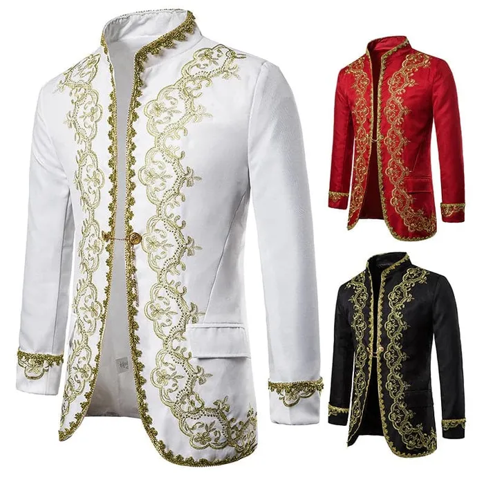 Earrings Divine Inspiration Styles KINGSTON SUITS Mens Fashion Red Gold Embroidery Regal Palace Style Blazer Jacket Matching Vest
