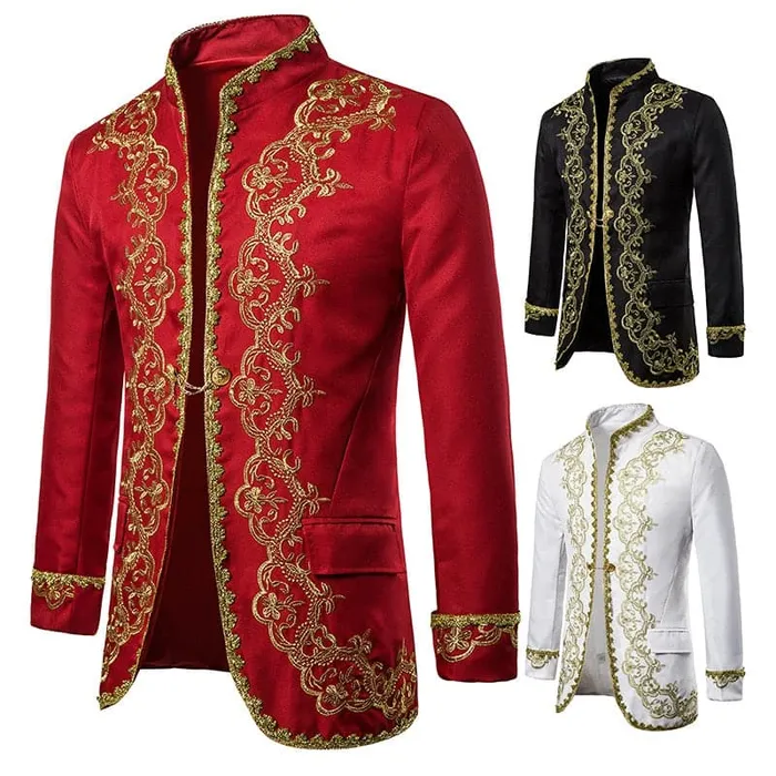 Earrings Divine Inspiration Styles KINGSTON SUITS Mens Fashion Red Gold Embroidery Regal Palace Style Blazer Jacket Matching Vest