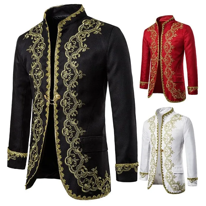 Earrings Divine Inspiration Styles KINGSTON SUITS Mens Fashion Red Gold Embroidery Regal Palace Style Blazer Jacket Matching Vest
