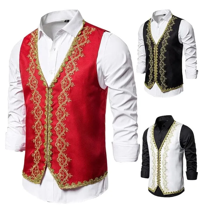 Earrings Divine Inspiration Styles KINGSTON SUITS Mens Fashion Red Gold Embroidery Regal Palace Style Blazer Jacket Matching Vest