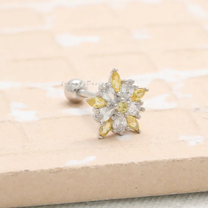 Earrings from J Shop Yellow CZ Accent Star Flower Piercing