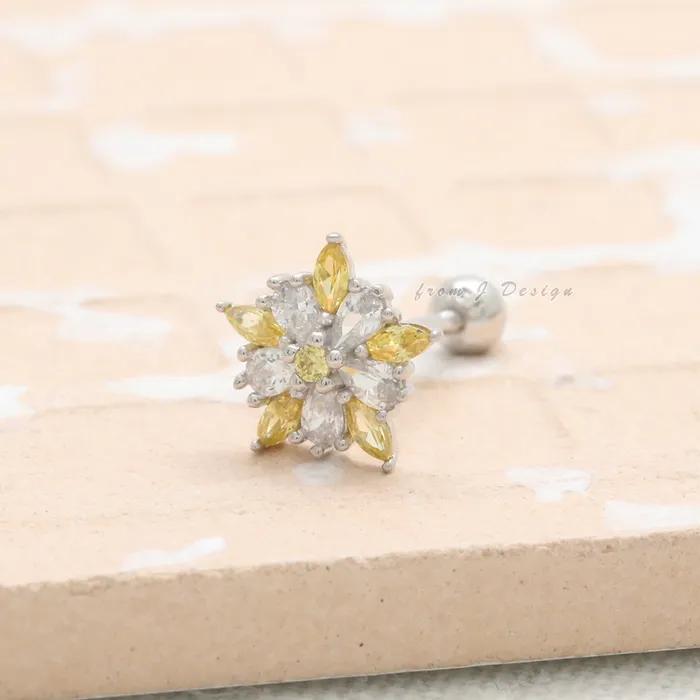 Earrings from J Shop Yellow CZ Accent Star Flower Piercing