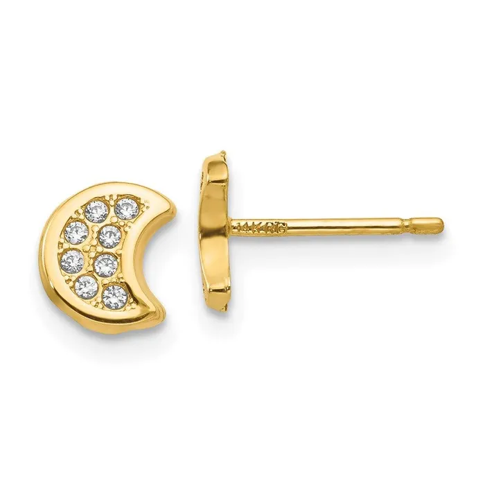 Earrings Jewelry 14k Polished CZ Moon Post Earrings