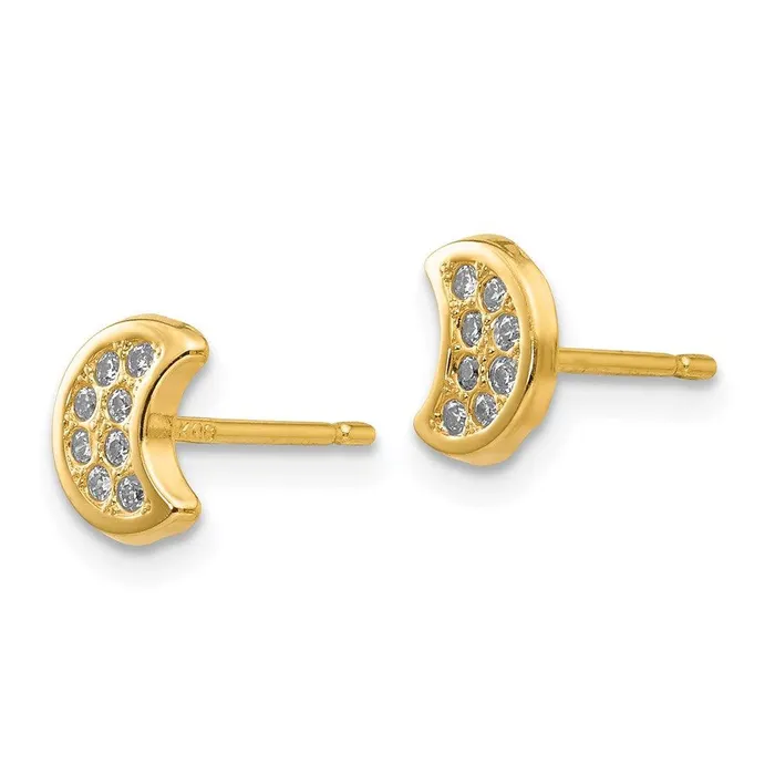 Earrings Jewelry 14k Polished CZ Moon Post Earrings Earrings Jewelry 14k Polished CZ Moon Post Earrings