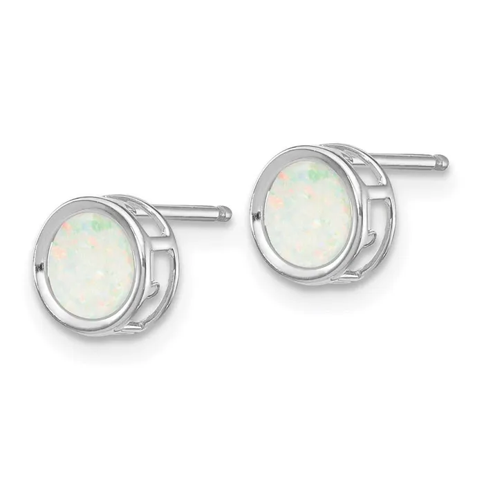 Earrings Jewelry 14k White Gold 5mm Bezel Opal Stud Earrings Earrings Jewelry 14k White Gold 5mm Bezel Opal Stud Earrings