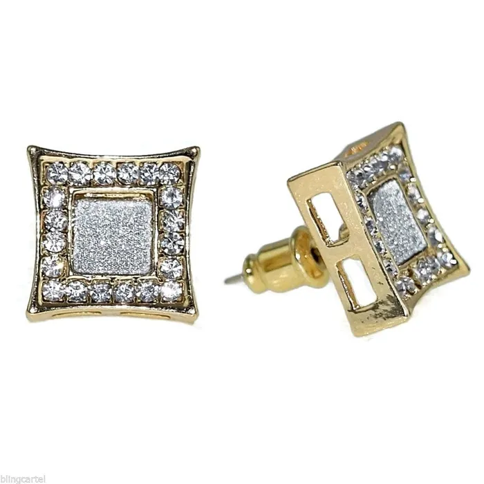 Earrings Kite Gold Finish Iced Glitter Earrings 13MM Bling Cartel Admin