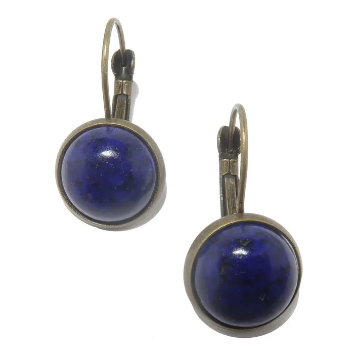 Earrings Lapis Earrings Blue Coin Antiqued Bronze Leverback Satin Crystals