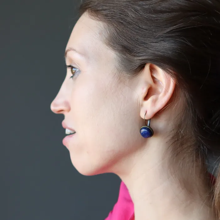 Earrings Lapis Earrings Blue Coin Antiqued Bronze Leverback Satin Crystals