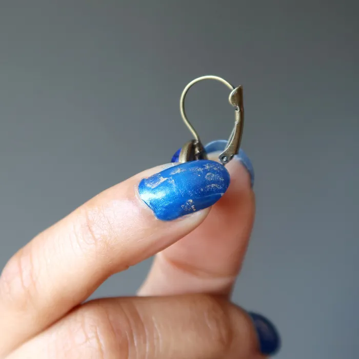 Earrings Lapis Earrings Blue Coin Antiqued Bronze Leverback Satin Crystals