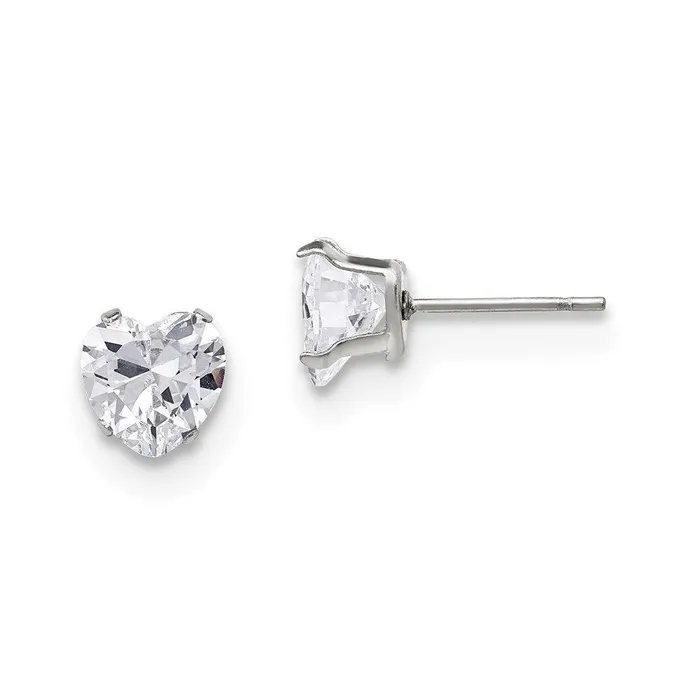 Earrings Stainless Steel Polished 7mm Heart CZ Stud Post Earrings Chisel