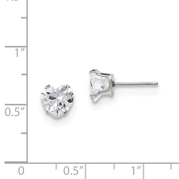 Earrings Stainless Steel Polished 7mm Heart CZ Stud Post Earrings Chisel Earrings Stainless Steel Polished 7mm Heart CZ Stud Post Earrings Chisel