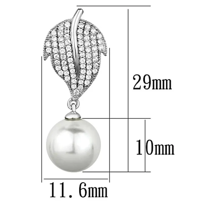 Earrings TS166 Rhodium 925 Sterling Silver Earrings with Synthetic Pearl in White Alamode