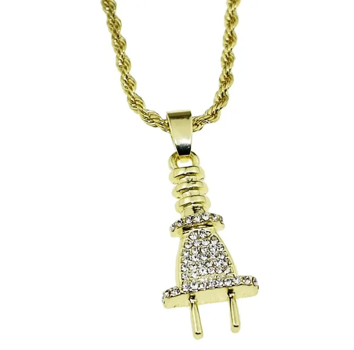 Electric Plug Micro Pendant Gold Finish Rope Chain Necklace 24 Bling Cartel Admin Necklaces Electric Plug Micro Pendant Gold Finish Rope Chain Necklace 24 Bling Cartel Admin Necklaces