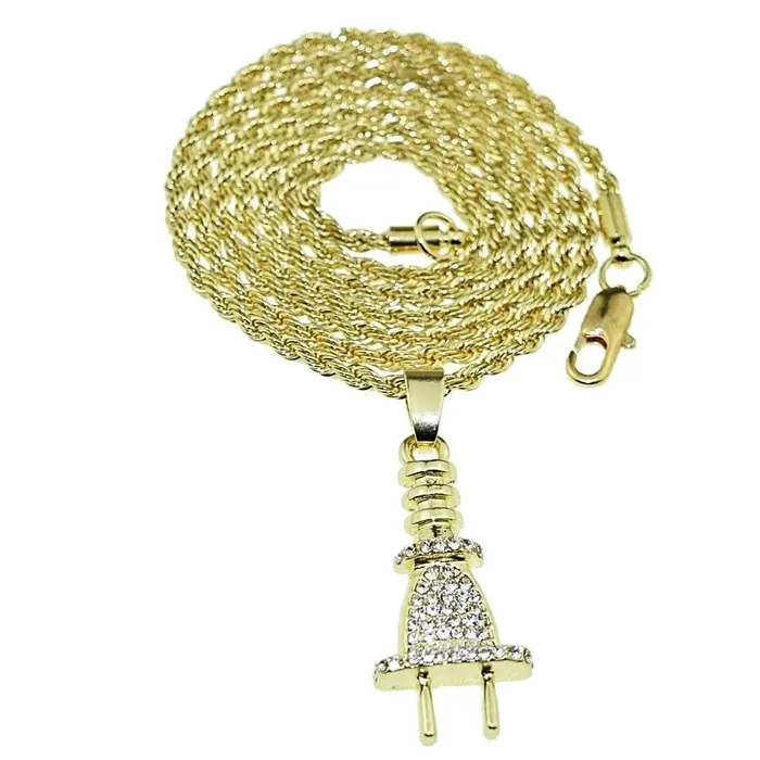 Electric Plug Micro Pendant Gold Finish Rope Chain Necklace 24 Bling Cartel Admin Necklaces