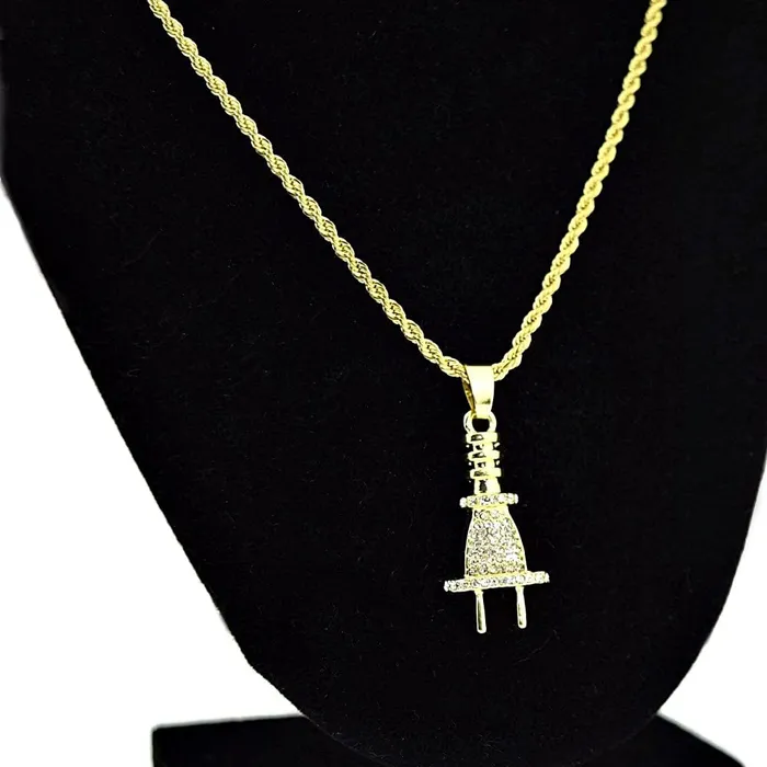 Electric Plug Micro Pendant Gold Finish Rope Chain Necklace 24 Bling Cartel Admin Necklaces