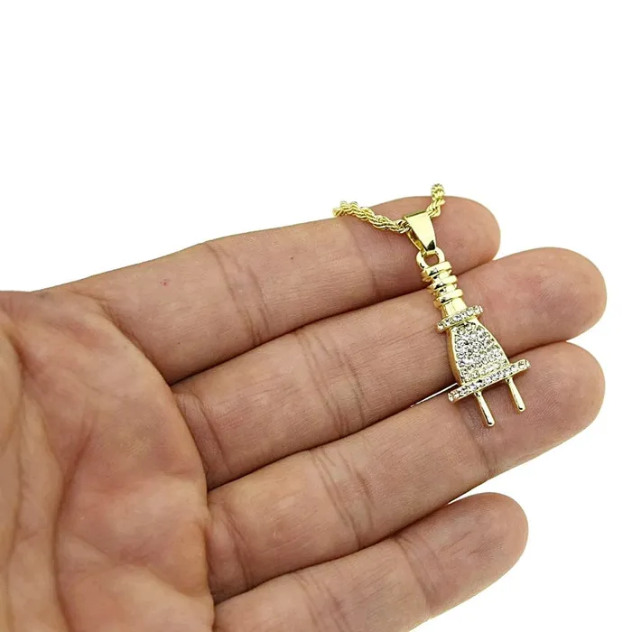 Electric Plug Micro Pendant Gold Finish Rope Chain Necklace 24 Bling Cartel Admin Necklaces