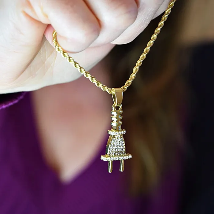 Electric Plug Micro Pendant Gold Finish Rope Chain Necklace 24 Bling Cartel Admin Necklaces