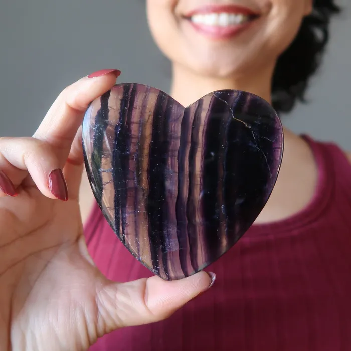 Fluorite Heart Your Love is an Honor Clear Purple Gem Satin Crystals Necklaces