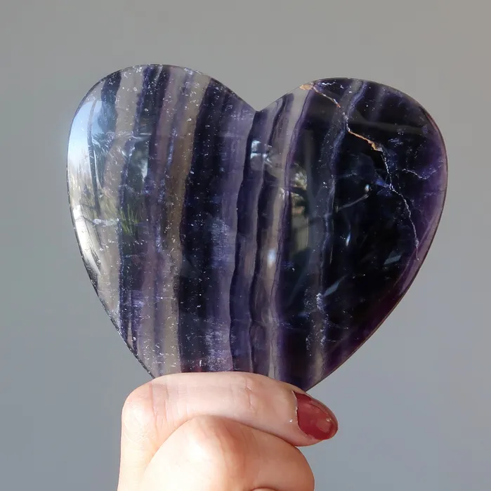 Fluorite Heart Your Love is an Honor Clear Purple Gem Satin Crystals Necklaces