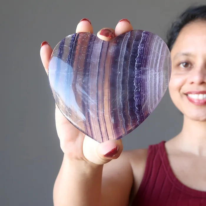 Fluorite Heart Your Love is an Honor Clear Purple Gem Satin Crystals Necklaces