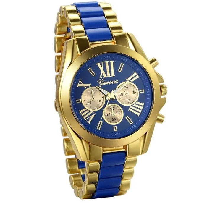 GENEVA Mens Luxury Fashion Premium Quality Golden Blue Stainless Steel Quartz Watch Divine Inspiration Styles Bracelets GENEVA Mens Luxury Fashion Premium Quality Golden Blue Stainless Steel Quartz Watch Divine Inspiration Styles Bracelets