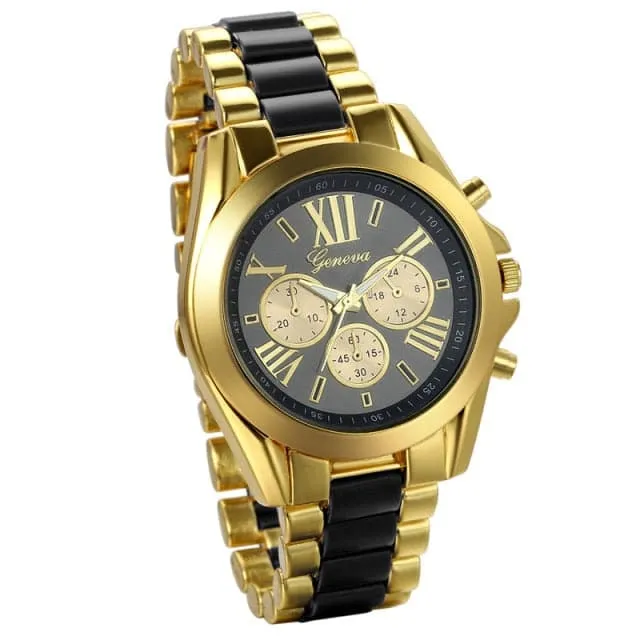 GENEVA Mens Luxury Fashion Premium Quality Golden Blue Stainless Steel Quartz Watch Divine Inspiration Styles Bracelets