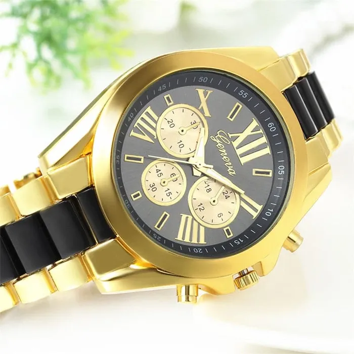 GENEVA Mens Luxury Fashion Premium Quality Golden Blue Stainless Steel Quartz Watch Divine Inspiration Styles Bracelets