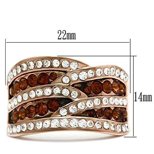 GL217 IP Rose GoldIon Plating Brass Ring with Top Grade Crystal in Smoked Quartz Alamode Rings