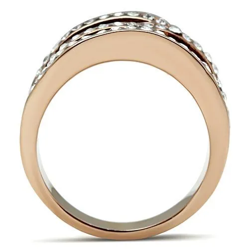 GL217 IP Rose GoldIon Plating Brass Ring with Top Grade Crystal in Smoked Quartz Alamode Rings