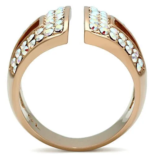 GL222 IP Rose GoldIon Plating Brass Ring with Top Grade Crystal in Aurora Borealis Rainbow Effect Alamode Rings