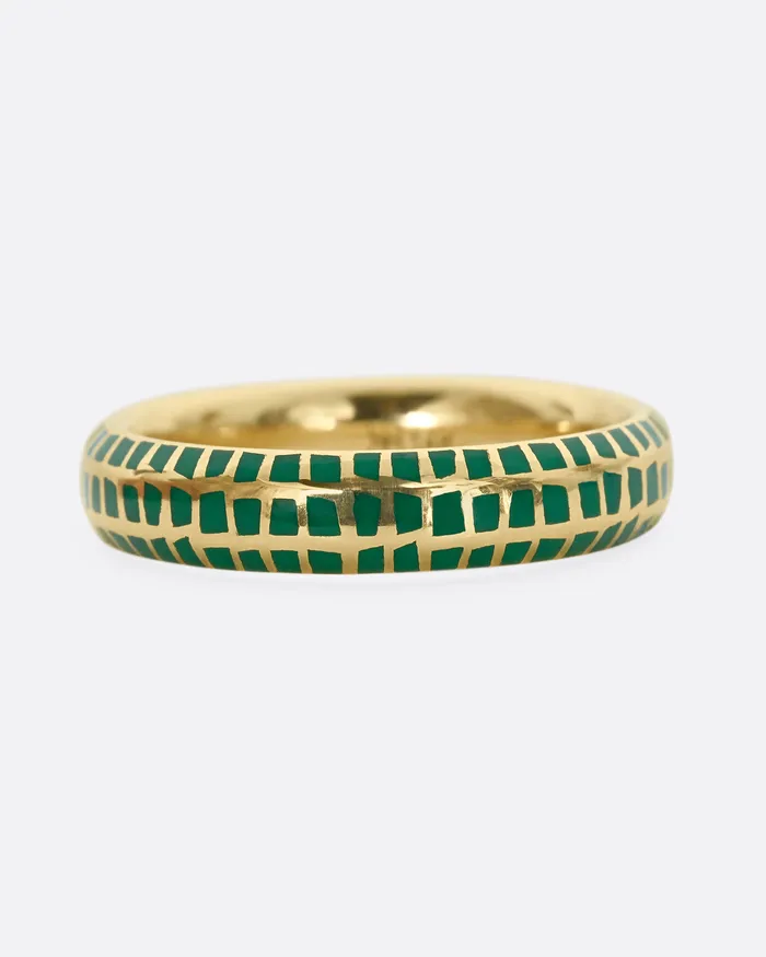 Green Enamel Checkered Band KATHRYN BENTLEY Rings