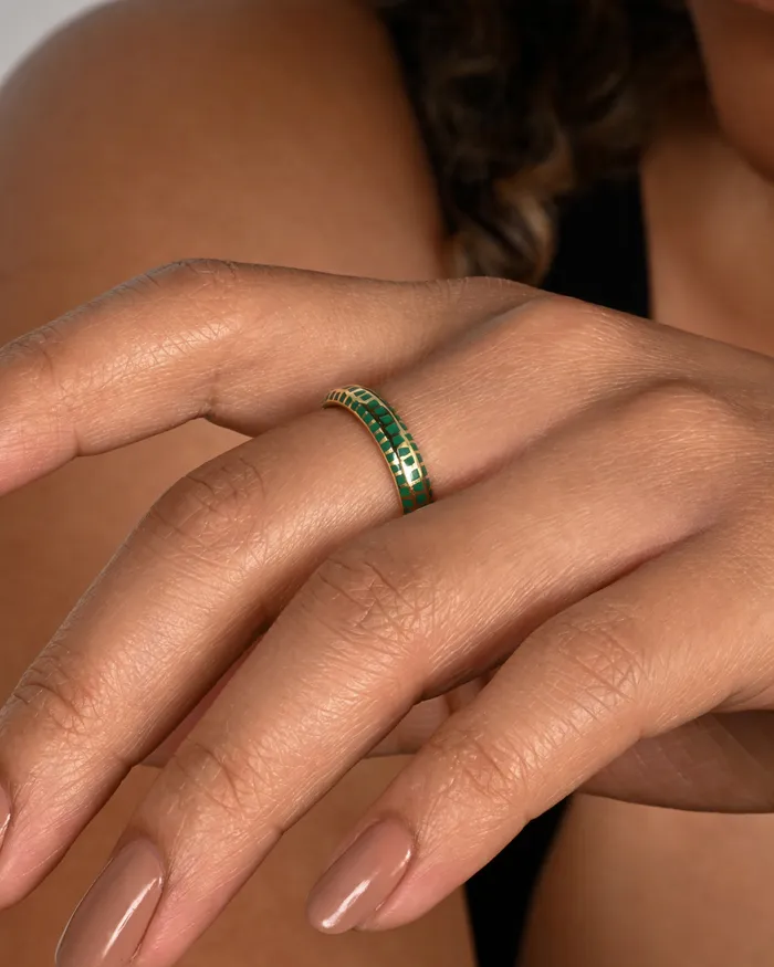 Green Enamel Checkered Band KATHRYN BENTLEY Rings Green Enamel Checkered Band KATHRYN BENTLEY Rings