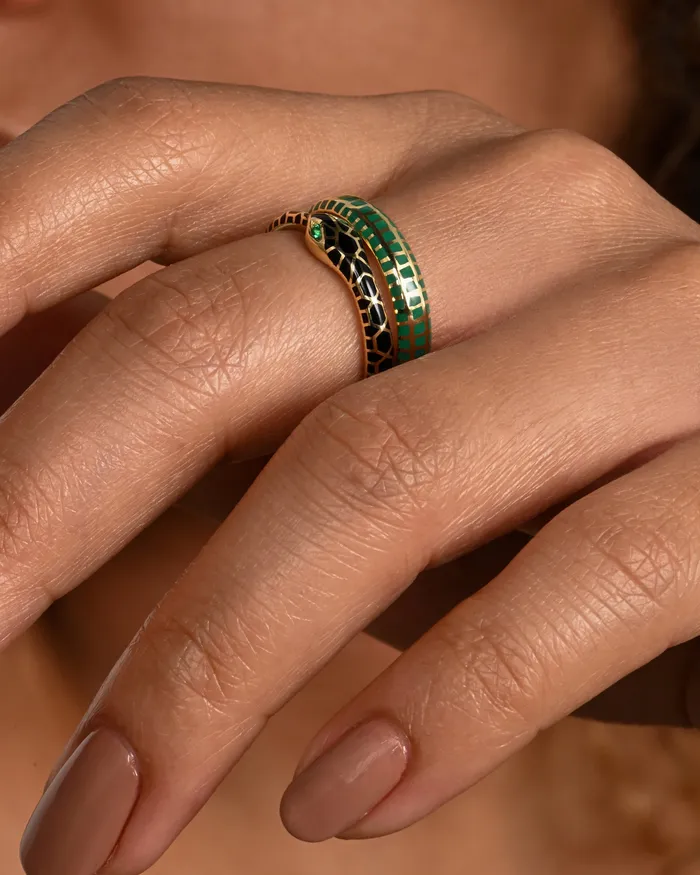 Green Enamel Checkered Band KATHRYN BENTLEY Rings Green Enamel Checkered Band KATHRYN BENTLEY Rings