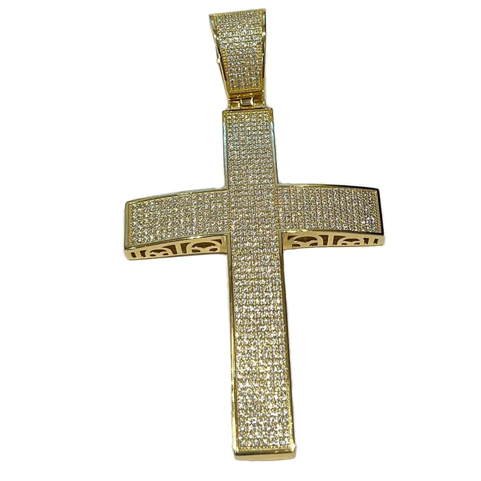 Harlem 14K Gold Plated 925 Sterling Silver Big Cross Pendant Iced Micro Pave CZ 325 Necklaces Harlem 14K Gold Plated 925 Sterling Silver Big Cross Pendant Iced Micro Pave CZ 325 Necklaces