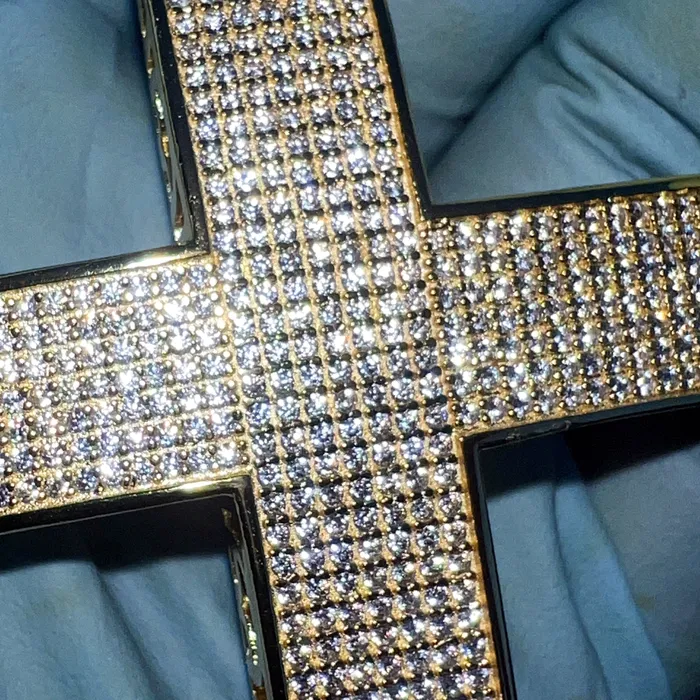 Harlem 14K Gold Plated 925 Sterling Silver Big Cross Pendant Iced Micro Pave CZ 325 Necklaces