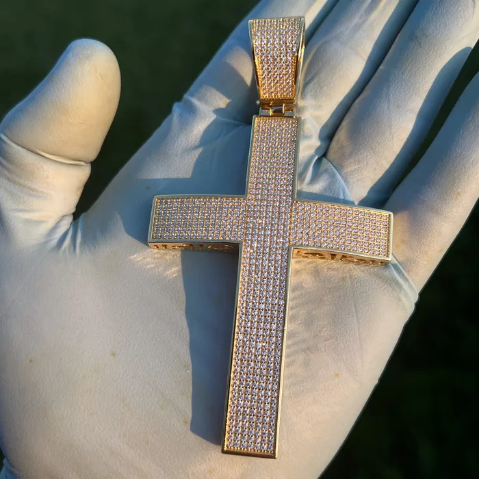 Harlem 14K Gold Plated 925 Sterling Silver Big Cross Pendant Iced Micro Pave CZ 325 Necklaces