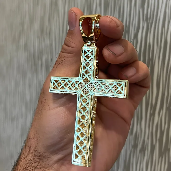 Harlem 14K Gold Plated 925 Sterling Silver Big Cross Pendant Iced Micro Pave CZ 325 Necklaces