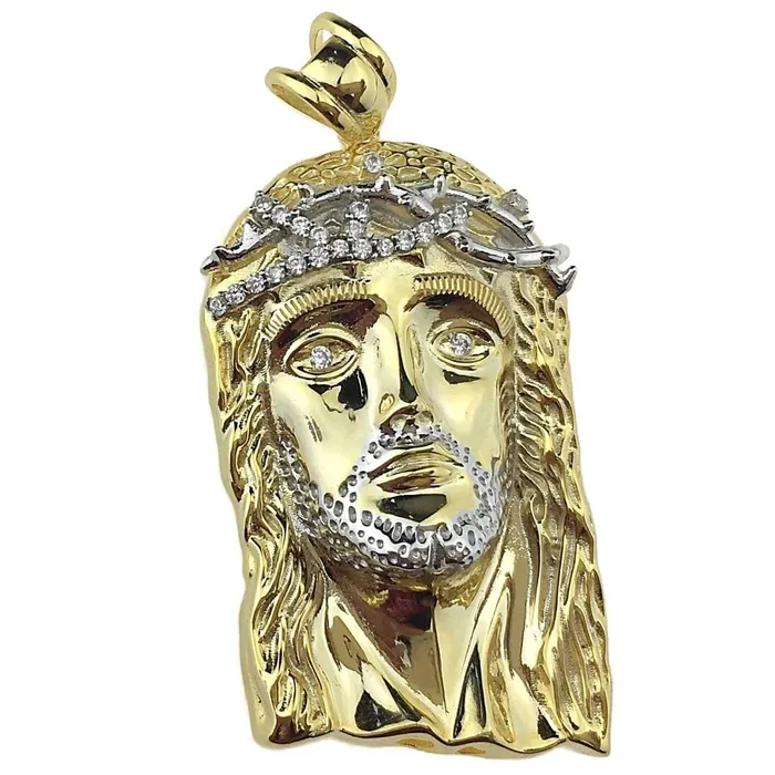 Harlem Bling Rings 14K Gold Plated over 925 Silver Jesus Head Italy Two Tone Pendant 175