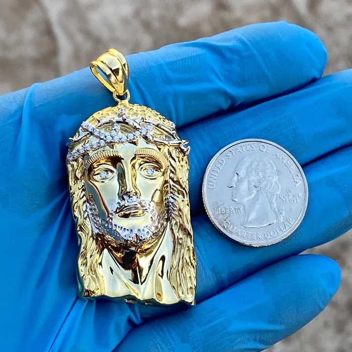 Harlem Bling Rings 14K Gold Plated over 925 Silver Jesus Head Italy Two Tone Pendant 175