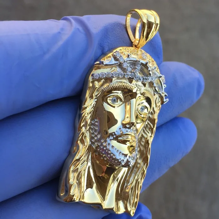 Harlem Bling Rings 14K Gold Plated over 925 Silver Jesus Head Italy Two Tone Pendant 175