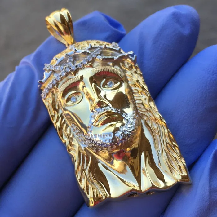 Harlem Bling Rings 14K Gold Plated over 925 Silver Jesus Head Italy Two Tone Pendant 175