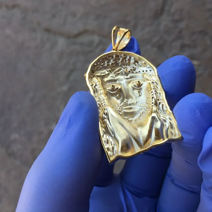Harlem Bling Rings 14K Gold Plated over 925 Silver Jesus Head Italy Two Tone Pendant 175