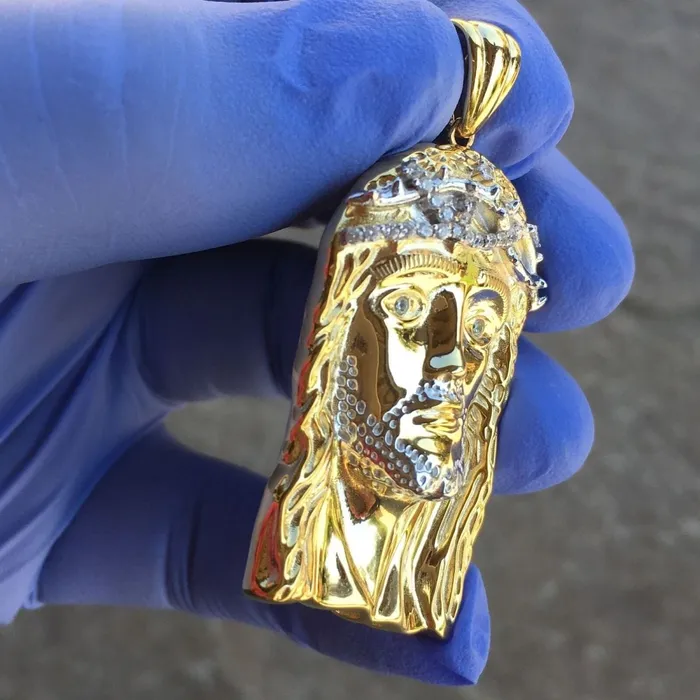 Harlem Bling Rings 14K Gold Plated over 925 Silver Jesus Head Italy Two Tone Pendant 175