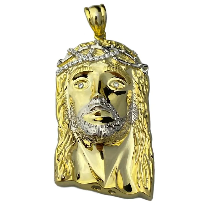 Harlem Bling Rings 14K Gold Plated over 925 Silver Jesus Head Italy Two Tone Pendant 175