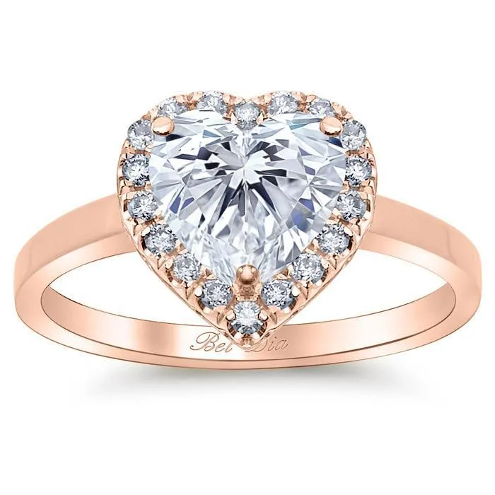 Heart Halo Engagement Ring with Plain Band deBebians Rings