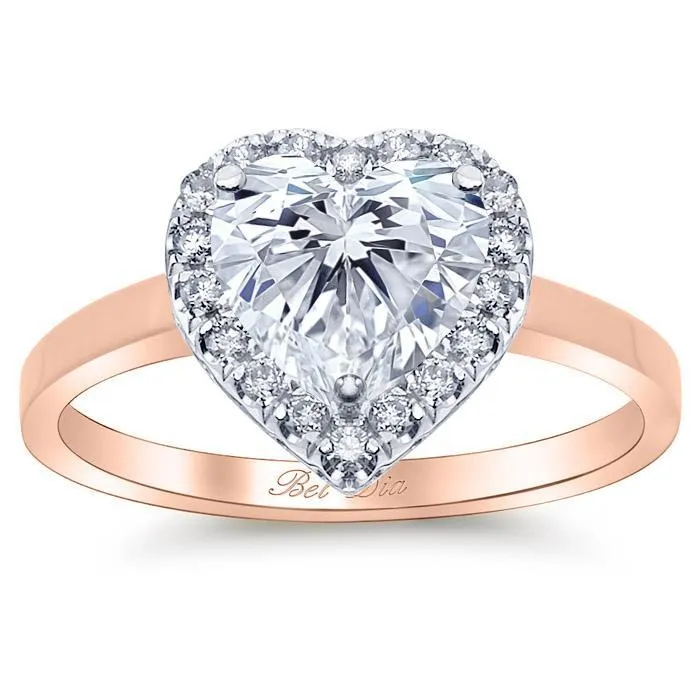 Heart Halo Engagement Ring with Plain Band deBebians Rings