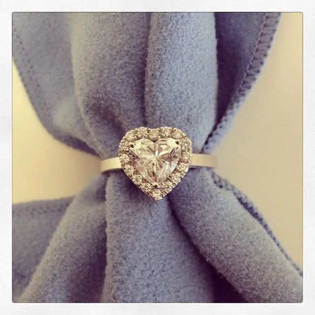Heart Halo Engagement Ring with Plain Band deBebians Rings