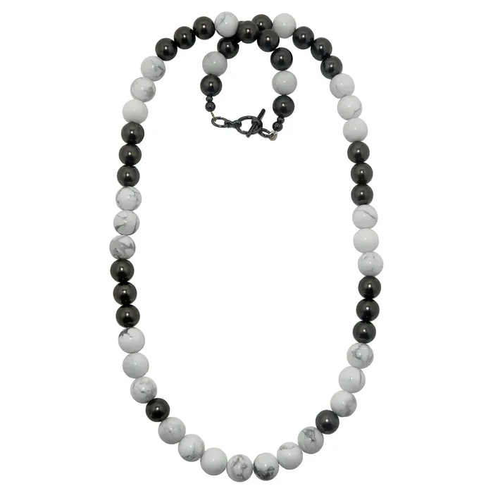 Howlite Necklace Prospective Stones Beaded Gunmetal Satin Crystals Necklaces