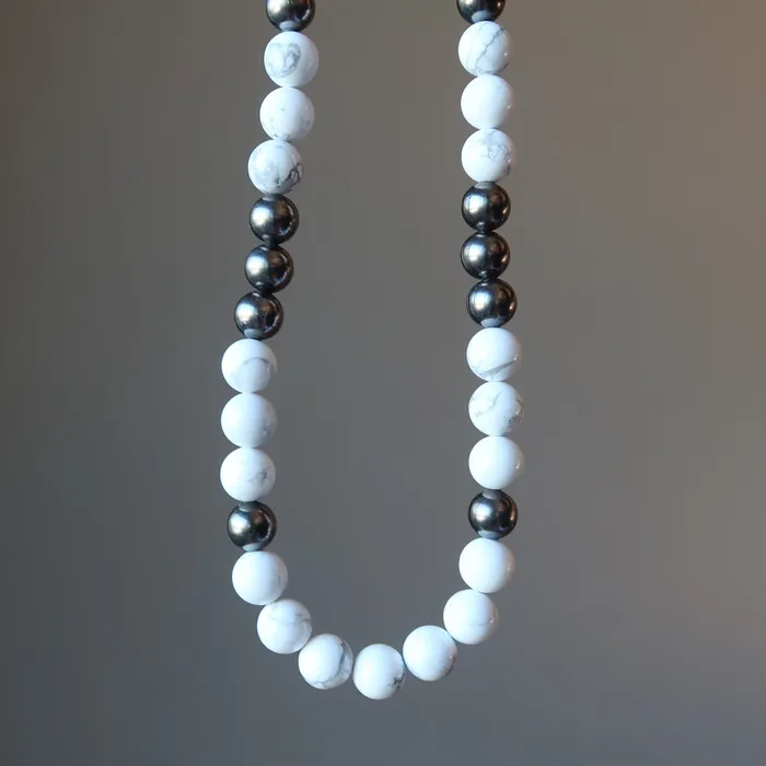 Howlite Necklace Prospective Stones Beaded Gunmetal Satin Crystals Necklaces